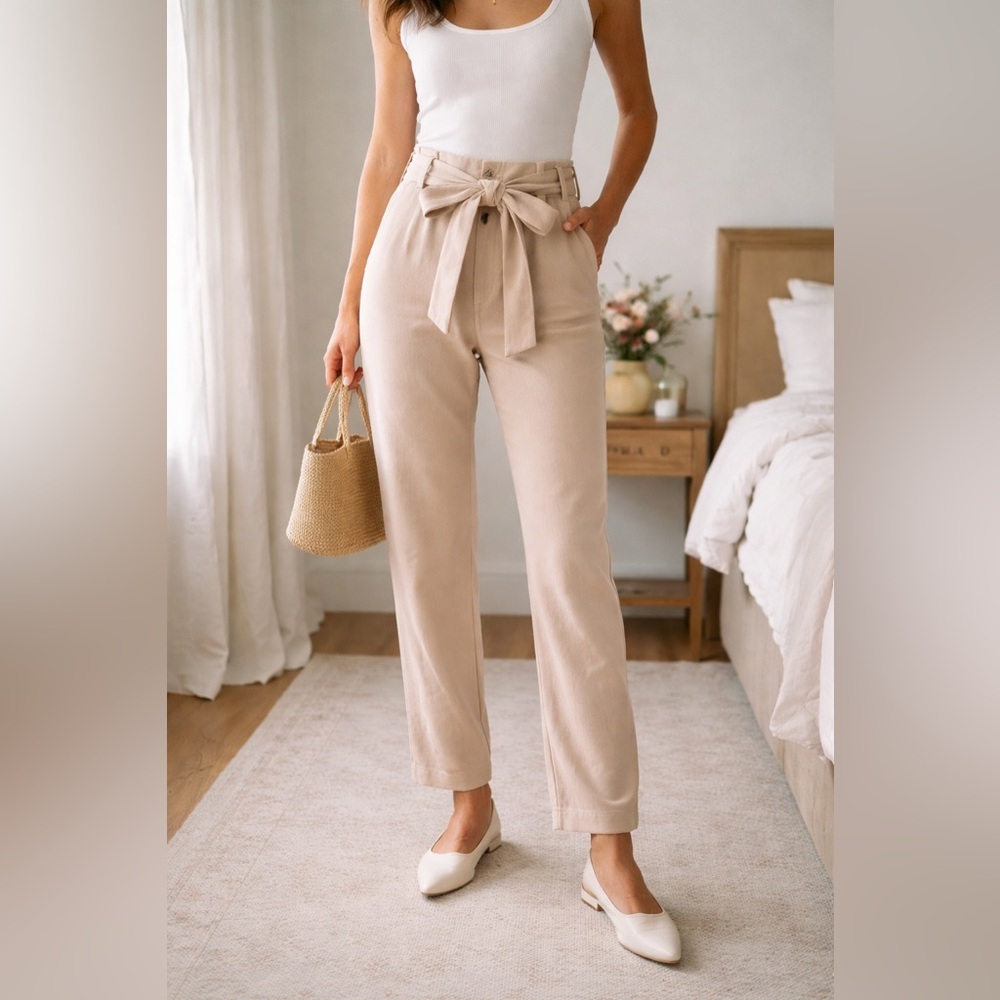 Wilfred Aritzia Tie-Front Trousers Flax Beige Size 12 NWT